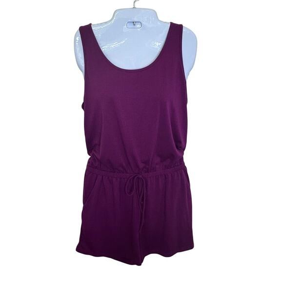 Romper Hot Pink Fuchsia Sleeveless Elastic Waist Pull-On Romper Women's Sz M - Picture 1 of 12